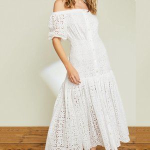 STUNNING Veronica Beard White Eyelet Cali Maxi Dress Size 0 XS